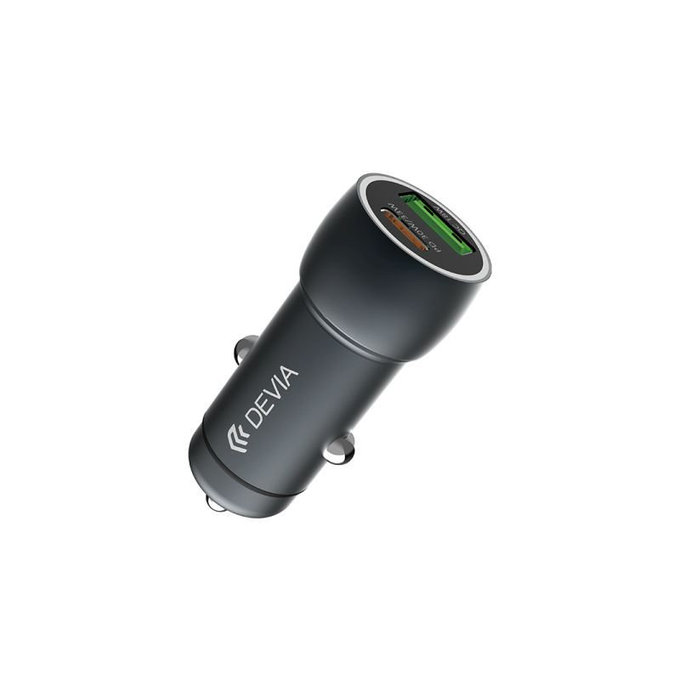 Auto punjač Extreme Speed USB-C + USB-A, PD 30W, QC 3.0 18W, siva, Devia