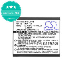 Baterija za Olympus MJU, Casio Exilim, Kodak PIXPRO, 800mAh, Li-Ion, 3.7V, NP-150, HQ