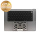 Gornji okvir tipkovnice za MacBook Pro 16" A2780 (2023), s US tipkovnicom i baterijom, Space Gray, 661-32189, Genuine Apple