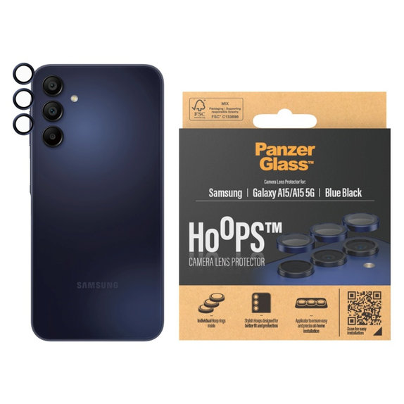 Zaštita objektiva kamere Hoops za Samsung A15/A15 5G, Plava/Crna, PanzerGlass
