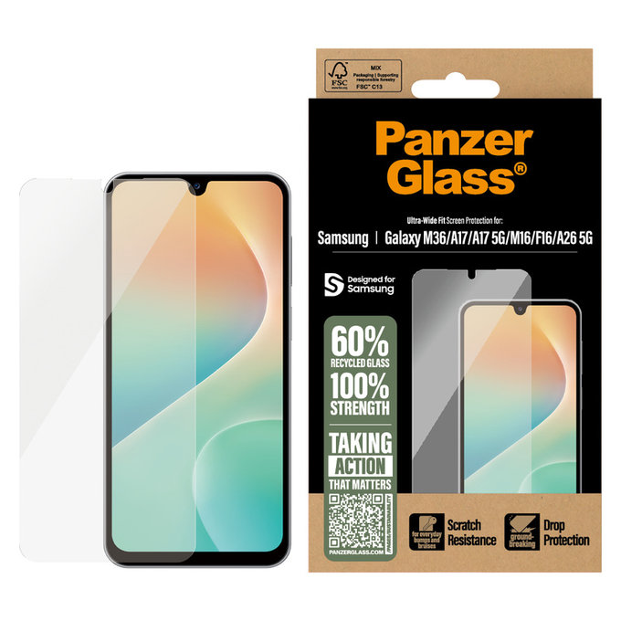 Kaljeno staklo UWF za Samsung Galaxy M15 5G/F15 5G/A26 5G/A16/A16 5G, Crna, PanzerGlass