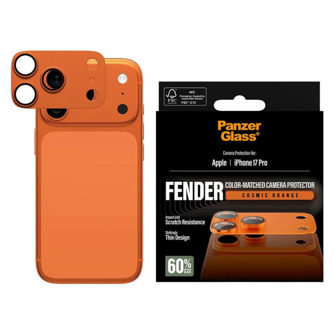 Zaštita objektiva Fender za iPhone 17 Pro, Narančasta, PanzerGlass
