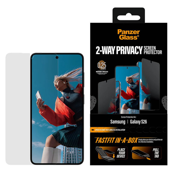 Kaljeno staklo UWF 2-Way Privacy s Fastfit In-A-Box za Samsung Galaxy S26, Prozirna, PanzerGlass