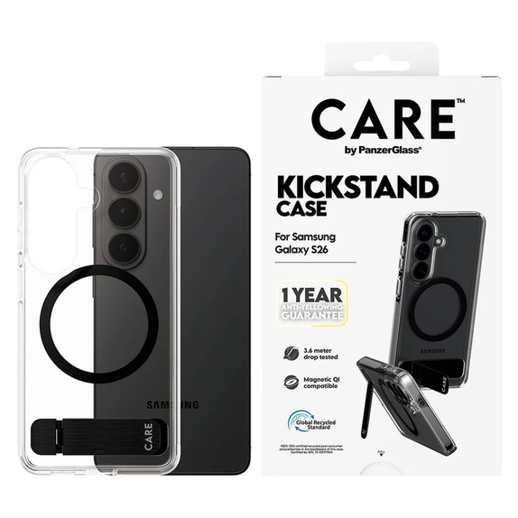 Maska Kickstand s crnim QI za Samsung Galaxy S26, Prozirna, PanzerGlass