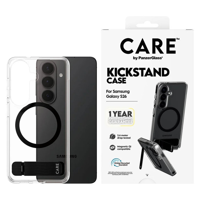 Maska Kickstand s crnim QI za Samsung Galaxy S26, Prozirna, PanzerGlass
