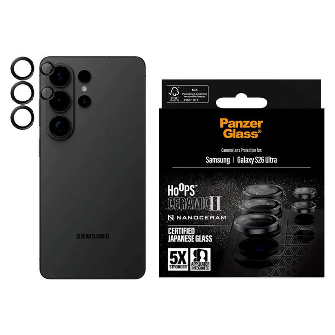 Zaštita objektiva Hoops Ceramic II za Samsung S26 Ultra, Crna, PanzerGlass