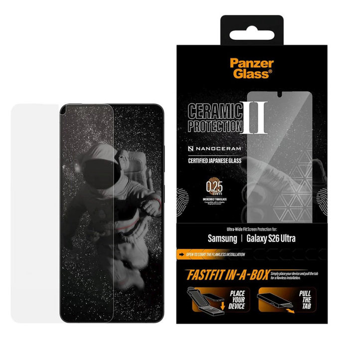 UWF Ceramic kaljeno staklo s FASTFIT In-A-Box za Samsung S26 Ultra, transparent, PanzerGlass