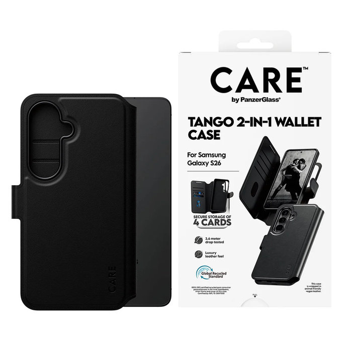 Maska Tango Wallet Two-In-One s QI za Samsung Galaxy S26, Crna, PanzerGlass