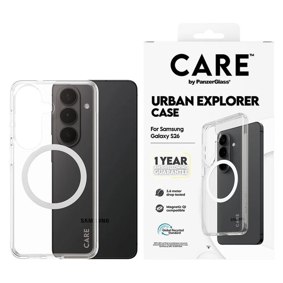 Maska Urban Explorer s bijelim QI za Samsung Galaxy S26, Prozirna, PanzerGlass
