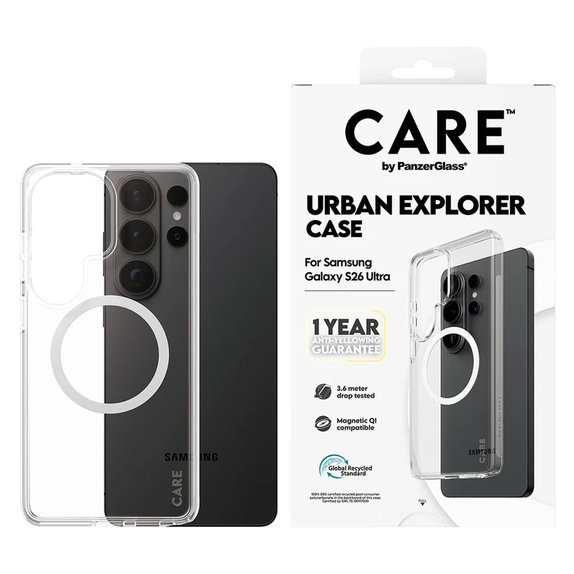 Maska Urban Explorer s bijelim QI za Samsung Galaxy S26 Ultra, Prozirna, PanzerGlass