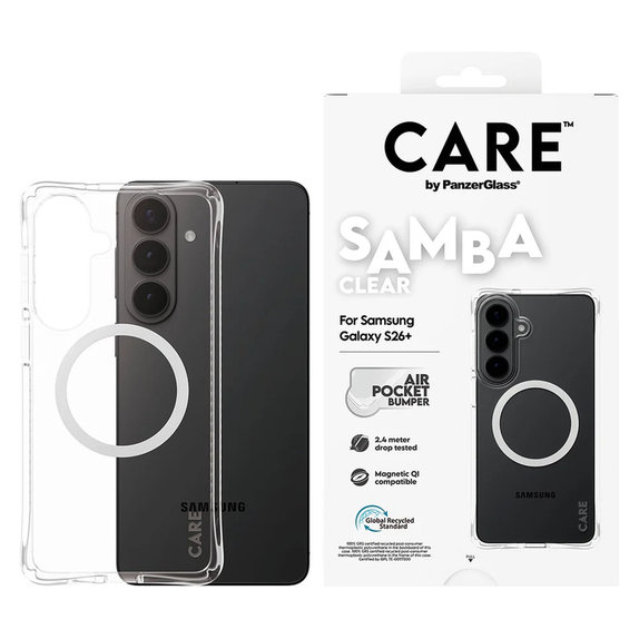 Maska Samba s bijelim QI za Samsung Galaxy S26+, Prozirna, PanzerGlass