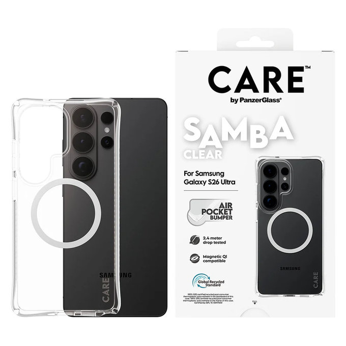 Maska Samba s bijelim QI za Samsung Galaxy S26 Ultra, Prozirna, PanzerGlass