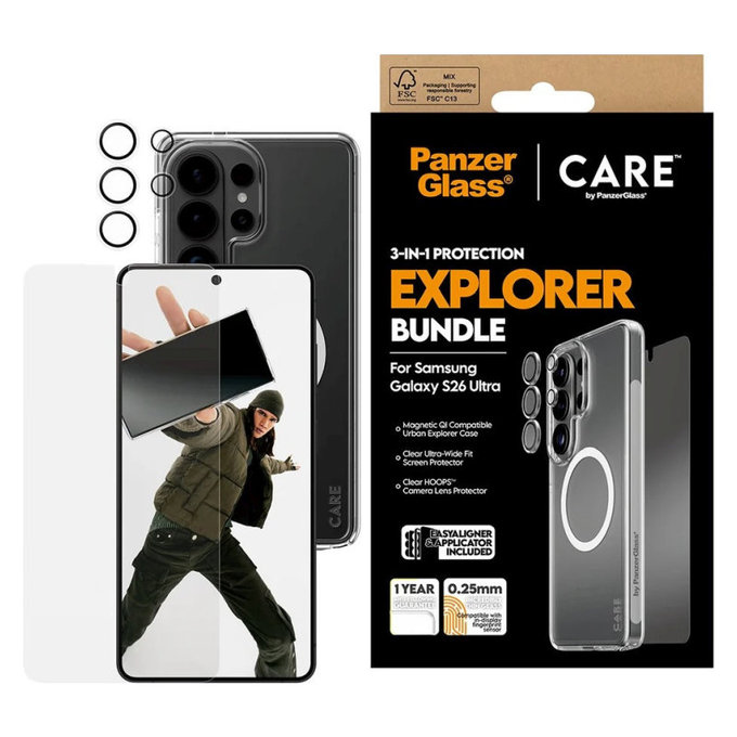 Bundle 3u1 Explorer za Samsung S26 Ultra, PanzerGlass