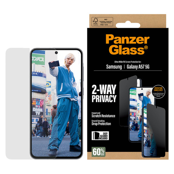 Kaljeno staklo UWF Privacy s aplikatorom za Samsung Galaxy A57, Prozirna, PanzerGlass