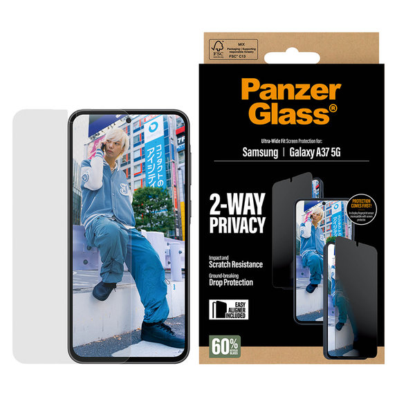 Kaljeno staklo UWF Privacy s aplikatorom za Samsung Galaxy A37, Prozirna, PanzerGlass