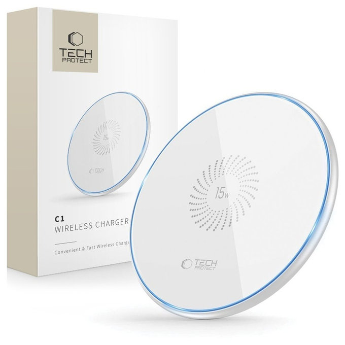 Bežični punjač QI15W-C1 15W, bijela, Tech-Protect