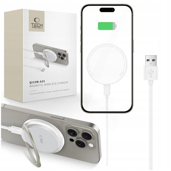 Bežični punjač QI15W-A33 Magnetic MagSafe, bijela, Tech-Protect