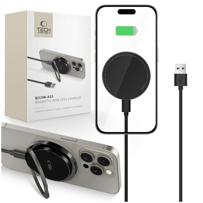 Bežični punjač QI15W-A33 Magnetic MagSafe, crna, Tech-Protect