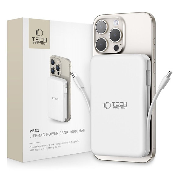 Powerbank PB31 Lifemag MagSafe 10000mAh, bijela, Tech-Protect