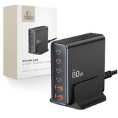Mrežni punjač DC80W-GAN 6-PORT PD 80W / QC3.0, crna, Tech-Protect
