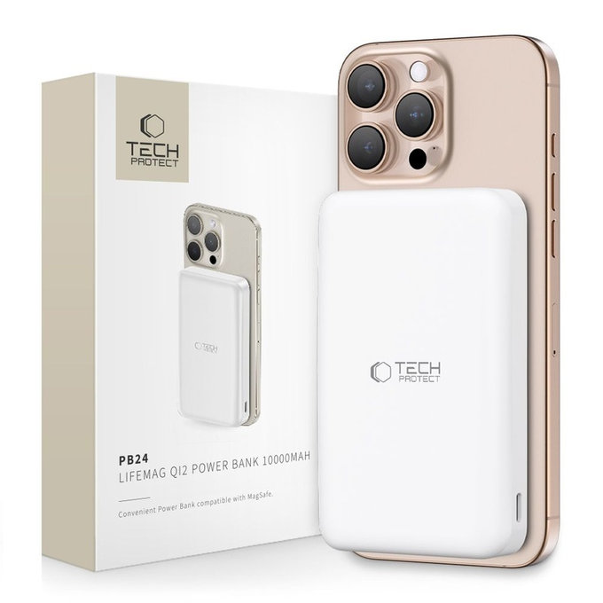 Powerbank PB24 Lifemag Qi2 MagSafe 10000mAh, bijela, Tech-Protect
