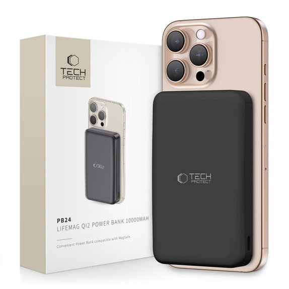 Powerbank PB24 Lifemag Qi2 MagSafe 10000mAh, crna, Tech-Protect