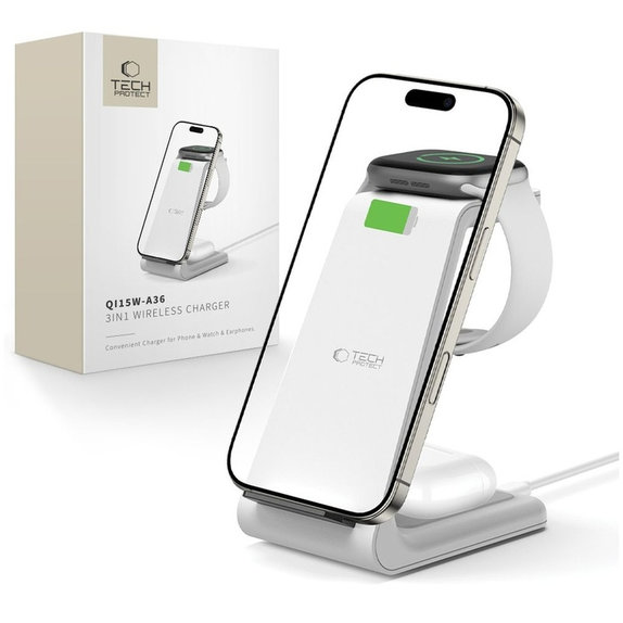 Bežični punjač QI15W-A36 3IN1 for Apple, bijela, Tech-Protect
