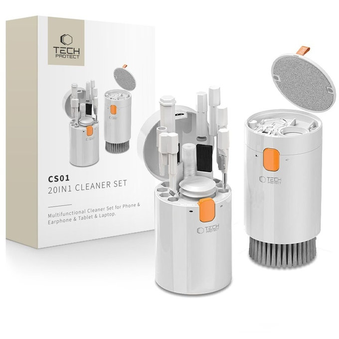 Set za čišćenje CS01 20 u 1 za elektroniku, bijela, Tech-Protect