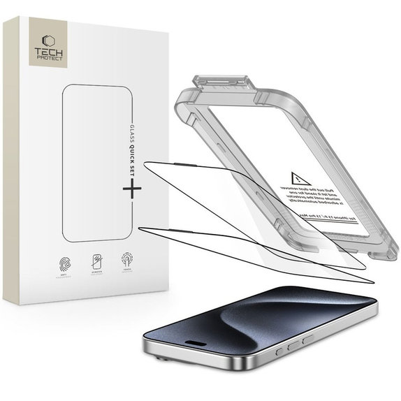 Kaljeno staklo Quick Set+ 2-PACK za iPhone 15 Pro, crna, Tech-Protect