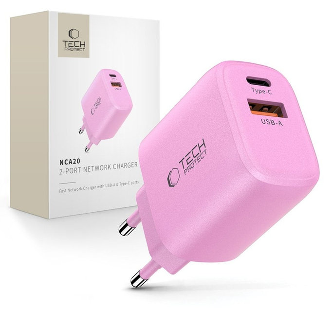Mrežni punjač NCA20 2-PORT PD 20W / QC3.0, Baby Pink, Tech-Protect