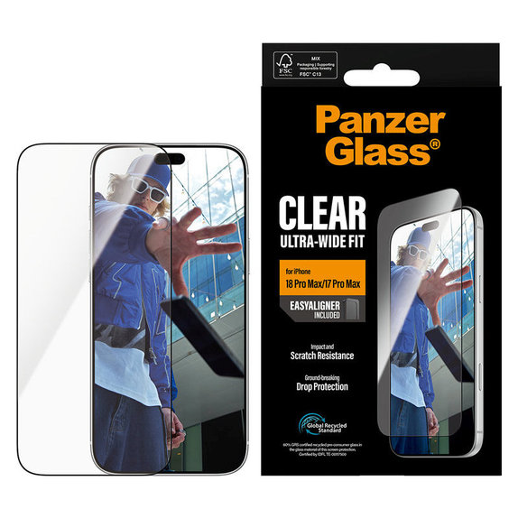Kaljeno staklo UWF s aplikatorom za iPhone 18 Pro Max/17 Pro Max, Crna, PanzerGlass