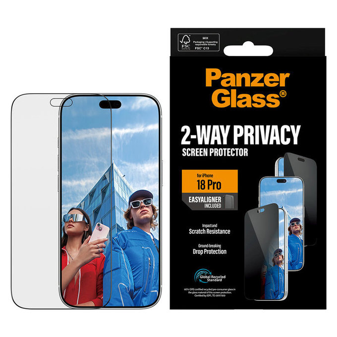 Kaljeno staklo UWF 2-Way Privacy s aplikatorom za iPhone 18 Pro, Crna, PanzerGlass