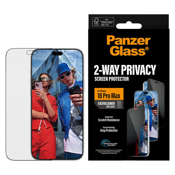 Kaljeno staklo UWF 2-Way Privacy s aplikatorom za iPhone 18 Pro Max, Crna, PanzerGlass