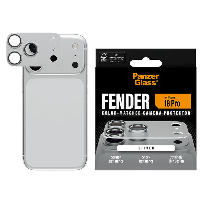 Zaštita objektiva Fender za iPhone 18 Pro, Srebrna, PanzerGlass