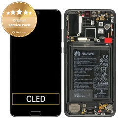 Huawei P20 Pro CLT-L29, CLT-L09 - LCD zaslon + zaslon osjetljiv na dodir + okvir + baterija (crna) - 02351WQK