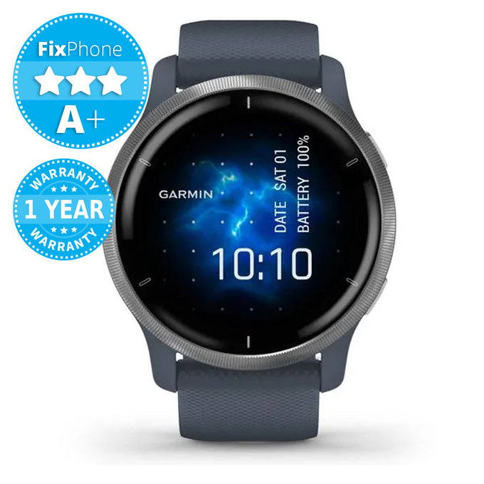 Garmin Venu Watch Silver with Granite Blue Strap