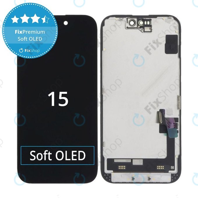 Zaslon Soft OLED za iPhone 15 - Dodirno staklo + Okvir, DIAGNOSTIC