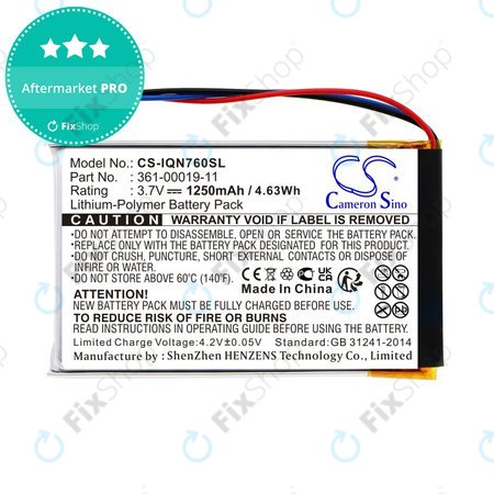 Baterija za Garmin Nüvi 700, 710, 760, 765, Nuvi 3590, 1250mAh, Li-Pol, 3.7V, 361-00019-11, HQ