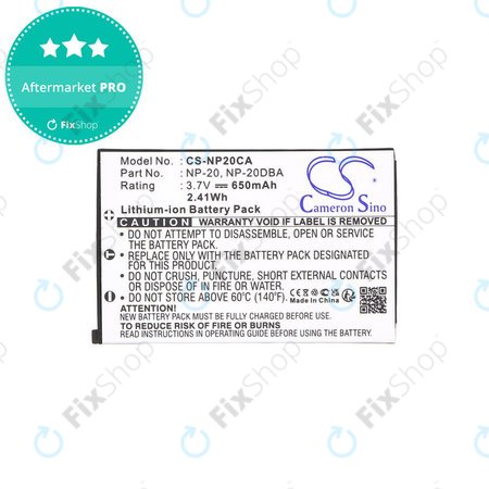 Baterija za Casio Exilim Card Ex-S880, 650mAh, Li-Ion, 3.7V, NP-20, HQ