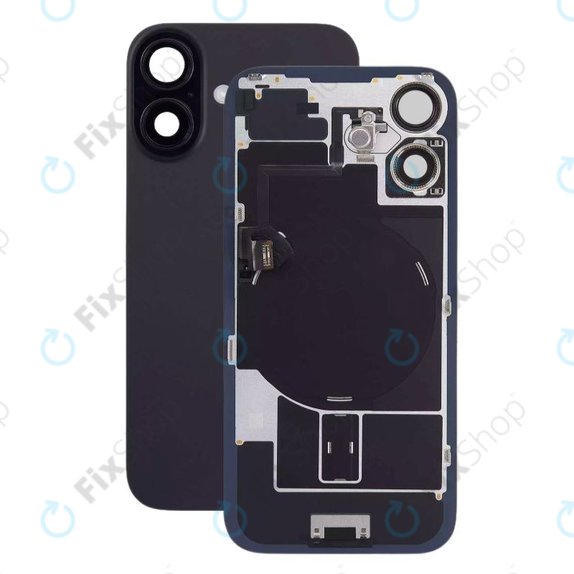 Apple iPhone 16 Plus - Stražnje staklo kućišta + staklo kamere + metalni okvir + Magsafe magnet + Flex kabel (Black)
