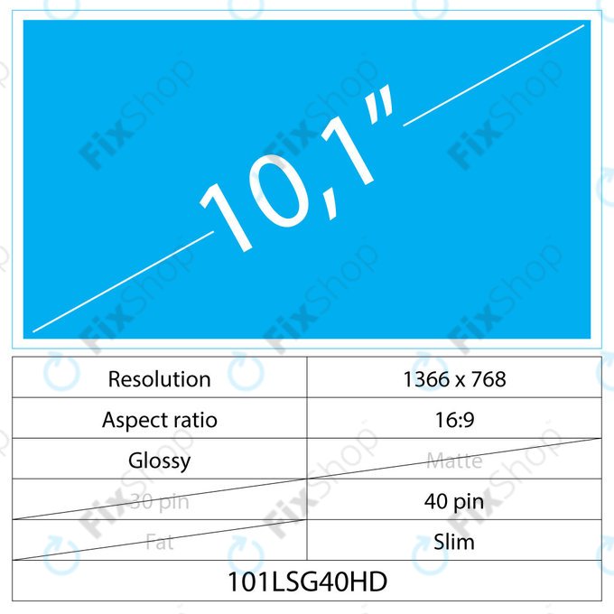 10.1 LCD Slim Glossy 40 pin HD