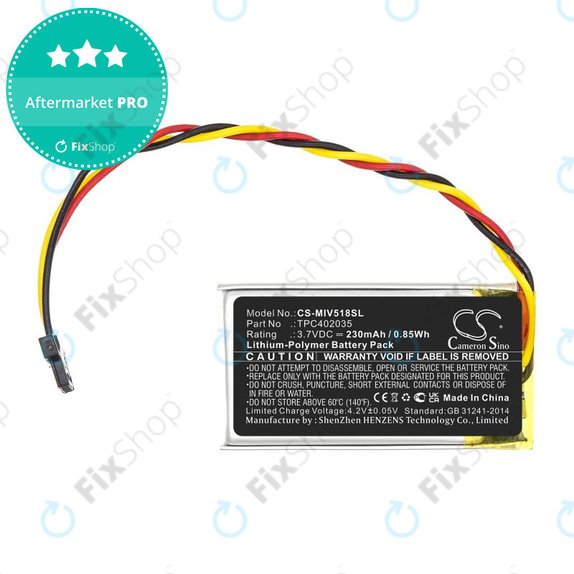 Baterija za Mio MiVue 508, 518, 528, 538, 608, 618, 792, 230mAh, Li-Pol, 3.7V, TPC402035, HQ