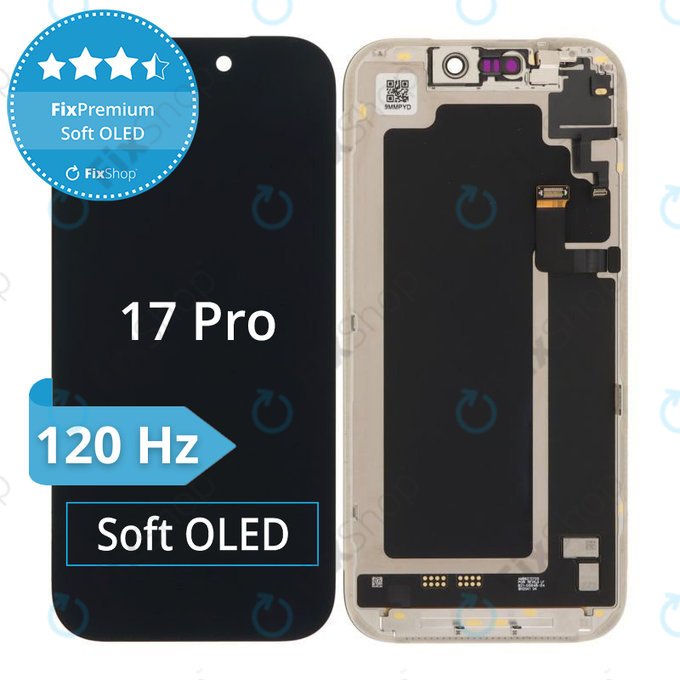 Zaslon Soft OLED 120Hz za iPhone 17 Pro - Dodirno staklo + Okvir, DIAGNOSTIC