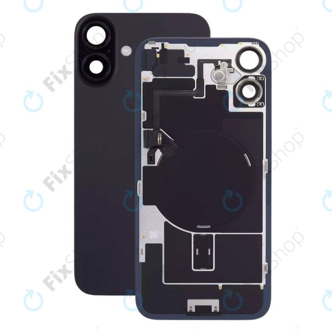 Apple iPhone 16 - Stražnje staklo kućišta + staklo kamere + metalni okvir + Magsafe magnet (Black)