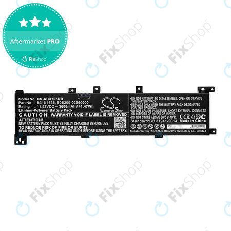 Baterija za Asus A705QA, Asus F705MA-Bx030t, 3600mAh, Li-Pol, 11.52V, B31N1635, HQ