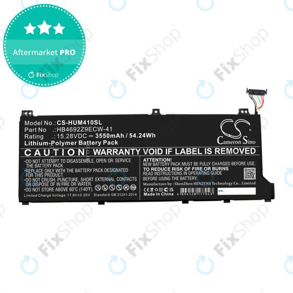 Baterija za Honor MagicBook 14, Huawei MateBook D14, MediaPad D14, MagicBook 14, 3550mAh, Li-Pol, 15.28V, HB4692Z9ECW-41, HQ