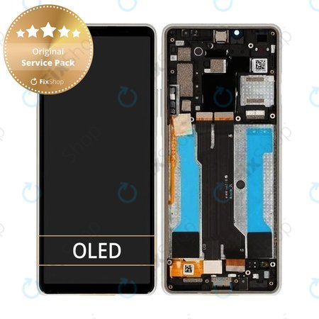 Sony Xperia 10 III - LCD zaslon + zaslon osjetljiv na dodir + okvir (bijeli) - A5034093A Originalni servisni paket