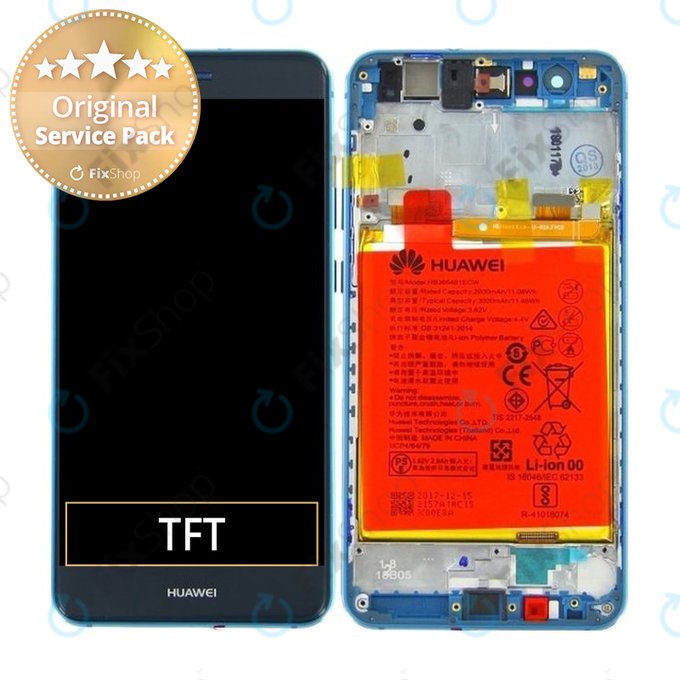 Huawei P10 Lite (WAS-LX1, Warsaw-L21) - LCD zaslon + zaslon osjetljiv na dodir + okvir + baterija (safirno plava) - 02351FSL Genuine Service Pack