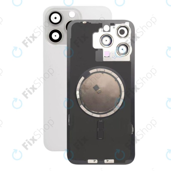 Apple iPhone 15 Pro Max - Stražnje staklo kućišta + staklo kamere + metalni okvir + magsafe magnet (White Titanium)