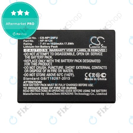 Baterija za Fujifilm FinePix, 1020mAh, Li-Ion, 7.4V, NP-W126, NP-W126S, HQ